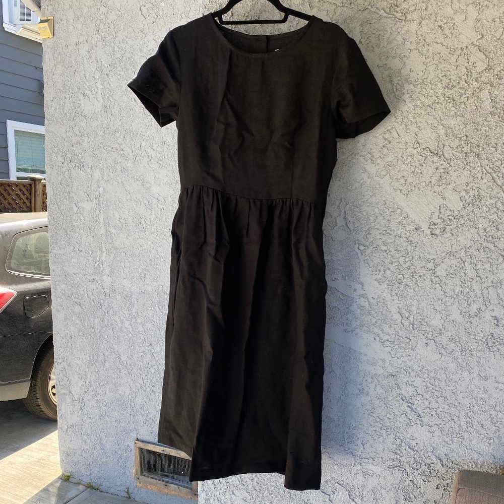 100% Linen Black Midi Dress